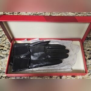 GSN Black Leather Gloves With Zipper Details Includes Box